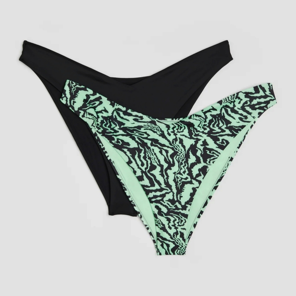 NEW H&M Divided Brazilian Low Rise Bikini Bottoms 2 Pack Plus Size Black Zebra